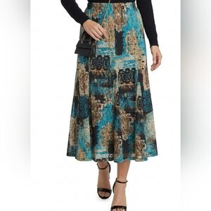 JM Collection Woman | Blue & Tan Floral Lace Midi Skirt - 2X